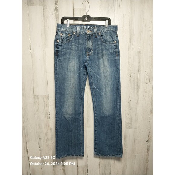 Guess Desmond Relaxed Fit Straight Leg Blue Jeans Distressed Men's Size 31 - Picture 1 of 7